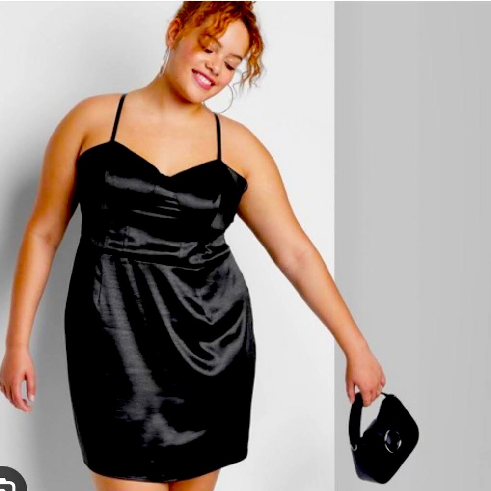 NWT Wild Fable Black Satin Corset Back Mini Dress
